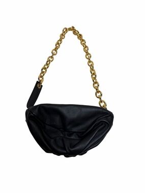Bottega Veneta Black Leather Shoulder Bag with Gold Chain Strap